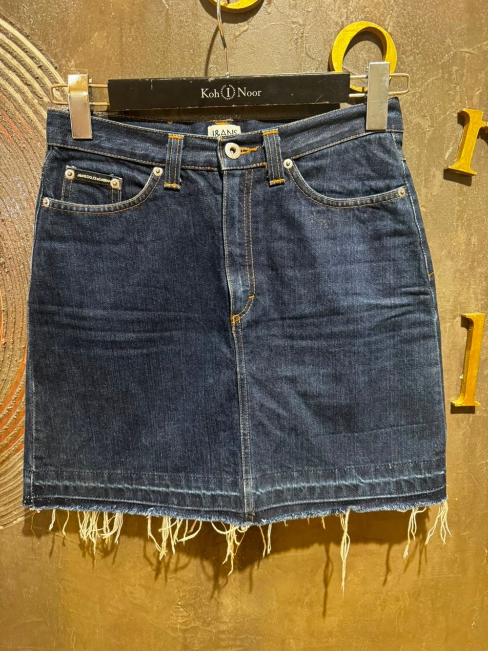 Vintage J&Ans Dolce & Gabbana Dark Blue Denim Mini Skirt with Frayed Hem size 28